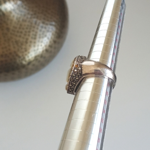 Vintage 925 Sterling Silver Mother Of Pearl Art Deco Ring 5.5 - Picture 8 of 15